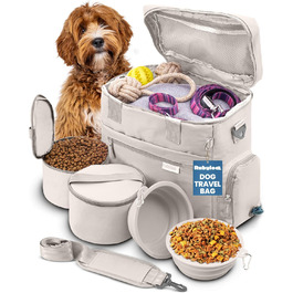 Rubyloo Оригінальна сумка для собак Doggy Bag™ - дорожня сумка для собак, подарунок для власників собак. Комплект з 2 годівниць та 2 контейнерів для їжі. Набір для подорожей з домашніми тваринами (авто, кемпінг)