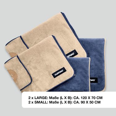 Рушники для собак 2 шт. - 90x50 см та 120x70 см - мікрофібра, швидковисихаючі, надзвичайно поглинаючі | Можна прати при 60°C, для маленьких та середніх собак, сірий та зелений (блакитний та бежевий)