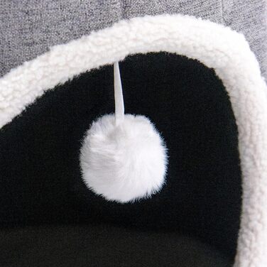 Квітковий будиночок для котів PAWY з подушкою, складне ліжко для котів з тканини букле, знімний верх, 40x40x44 см (Круг / 38 x 38 x 38 см, Сірий)