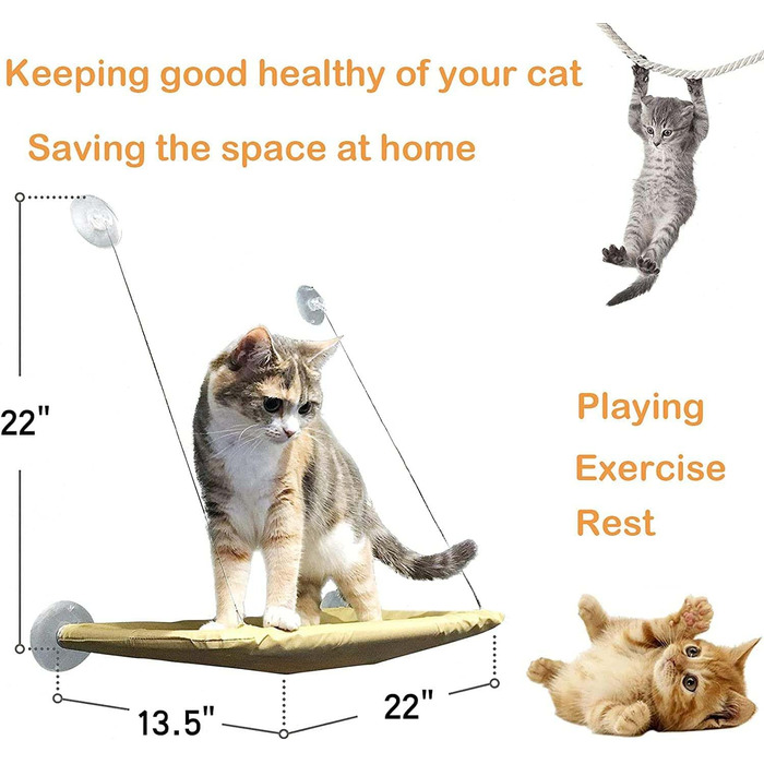 Кішка-гамак для вікна JinRui-T, стійка, сонячне ліжко з міцними присосками, місце для відпочинку для кішок, економія місця, кріпиться, витримує до 13,6 кг (рожевий)