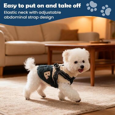 Тепла жилетка для собак з флісовою підкладкою та інтегрованим шлейкою, зручний зимовий одяг для малих та середніх тварин, зелено-білий колір