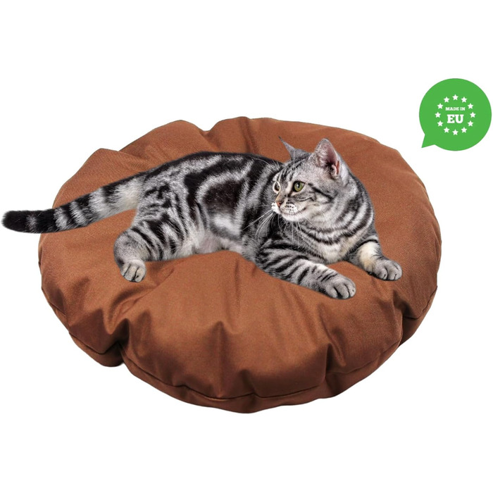 Кругла подушка для собак та котів, ⌀ 60 см, коричнева - ліжко для тварин, килимок, матрац, придатна для перенесення, миється