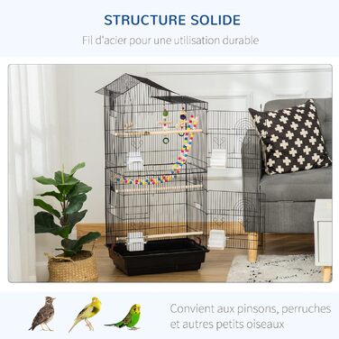 Клітка для птахів PawHut 46x36x100 см, з годівницями та жердочками, для хвилястих папуг, корел, канарок