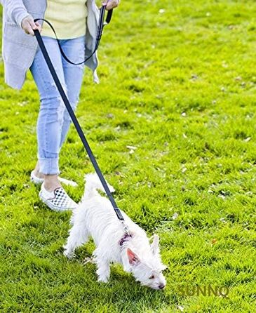 Світловідбивний повідок для собак SUNNQ, 1,8 м, нейлон, чорний, з D-кільцем, для малих, середніх і великих порід