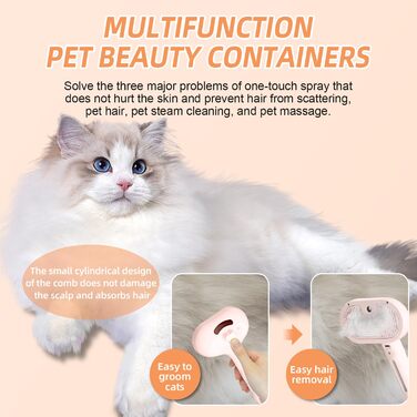 Щітка для котів RCIDOS зі спінером, багатофункціональна щітка-масажер для котів та собак, видаляє шерсть одним натисканням (рожева)