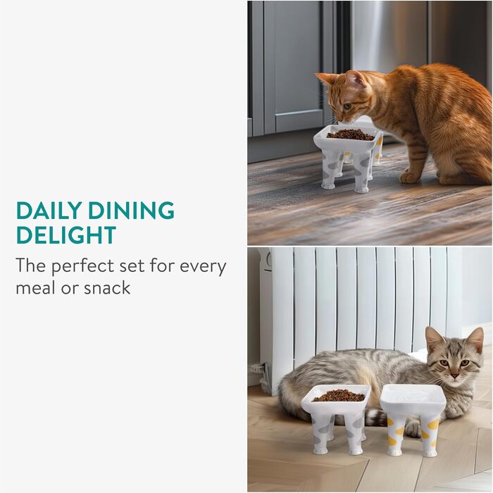 Набір мисок для котів Navaris 2 шт. - 400 мл - підняті миски для котів - станція годування - дизайн лапки
