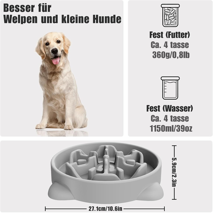 Антишлінковий напувалка для собак великих порід, 27.1 см, сірий колір. Напувалка для собак середніх та великих порід.