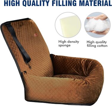 Автокрісло для собак, підвищувач для домашніх тварин, безпечне автокрісло для собак. Зручне та безпечне, легко розбирається для чищення. Чорний/Коричневий