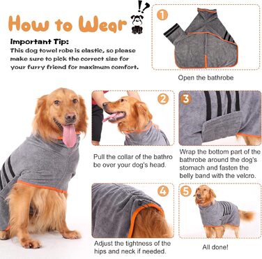 Рушник для собак, мікрофібра, середні та великі породи - сірий, швидке сушіння, супер вбирання, для собак та котів (чорний), XXL, сірий (помаранчевий бік)