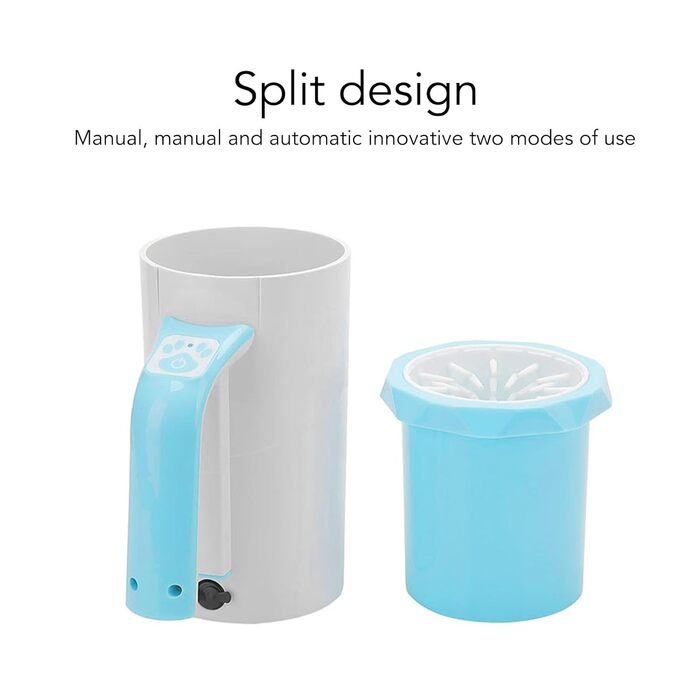 Автоматичний мийка лап для собак, перезаряджувана, багатофункціональна, силіконові щетинки, портативна (білий/синій)