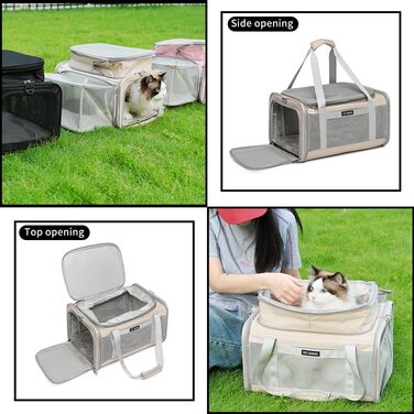 Сумка-переноска для котів та маленьких собак, схвалена авіакомпаніями, дихаюча та складана, для подорожей, бартагаме, цуценят, підвісна переноска (Хакі, розширювана)