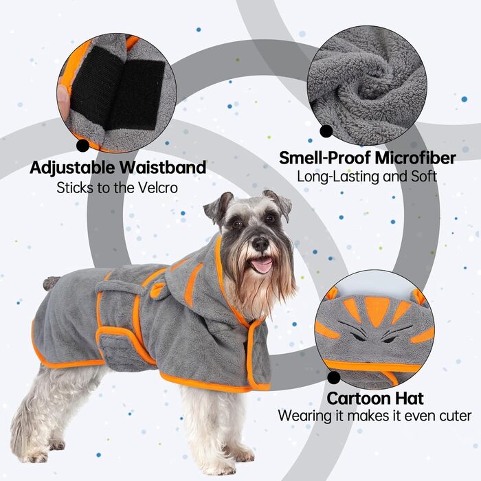 Рушник для собак OUOBOB з капюшоном, мікрофібра, для середніх собак, регульований пояс, Французький бульдог & Бостон Тер'єр, зелений (L, сірий)