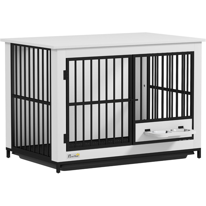 Кія для собак PawHut - переносна будка для собак, біла, 95 x 60 x 68,5 см, з поворотними мисками