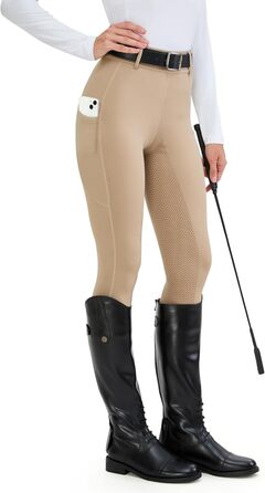 Легінси для верхової їзди жіночі HMILE з силіконовим вставками, висока талія, еластичні, з кишенею для телефону та петлями для ременя (Хакі, S)
