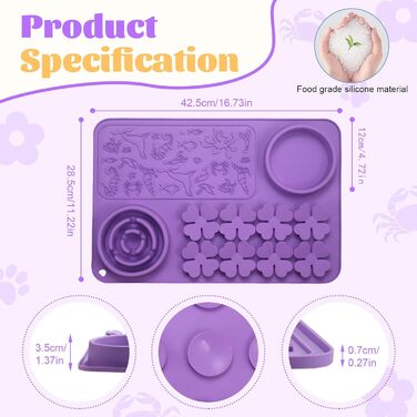 Силіконовий килимок-лежанка для собак та котів - повільний годівник, антиковзкий, пазл-лежанка для швидких їдців, інтерактивна кормушка для тварин, фіолетовий