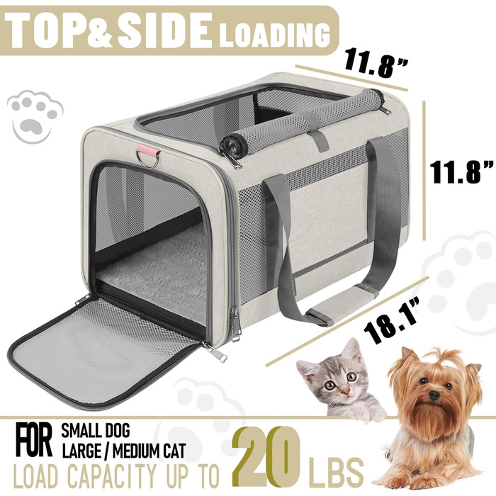 Транспортна сумка GAPZER для собак та котів, Softshell, для чихуахуа, мейн-куна, до 11,3 кг, коричнева (бежева)