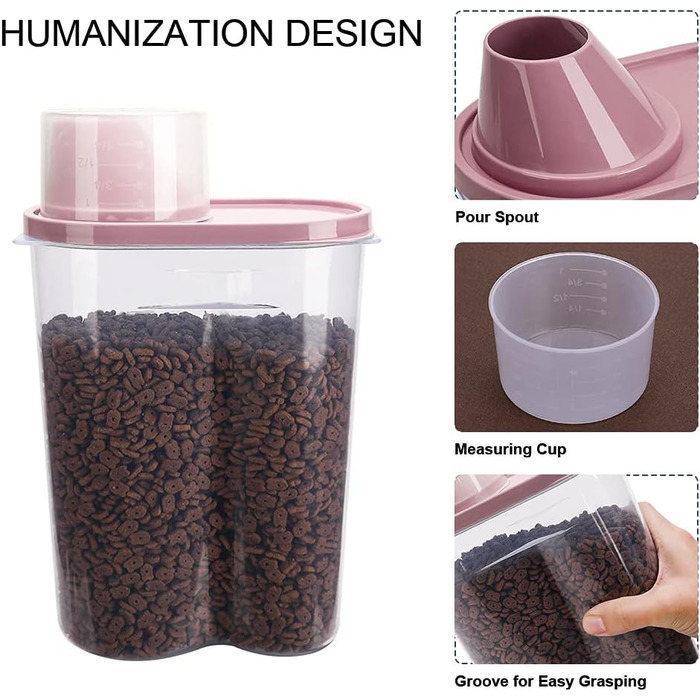 Контейнери для корму для тварин GreenJoy (2 шт.) 0,9 кг/2,5 л з мірним стаканчиком, кришками та мискою для собак та котів, водонепроникні, BPA-free (блакитний та рожевий)