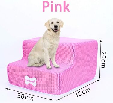 Сходинки для собак на 2 сходинки для ліжка та дивану, 20 см, широкі, для малих, старих, великих собак та котів, стабільні, неслизькі, миючі, рожеві