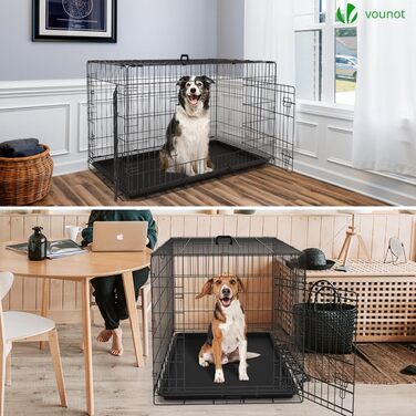 Складаний клітка для собак VOUNOT XXL 122x75x81 см, з подвійними дверима, ручками для перенесення та піддоном, чорна, для транспортування в авто