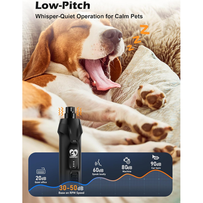 Електричний точилка для собачих кігтів Casfuy - тиха, з LED-підсвіткою та збирачем пилу, 4.8V, для великих собак (чорний)