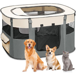 Складаний вольєр для цуценят, переносний вольєр для тварин, вольєр для цуценят, вольєр для тварин в приміщенні, вольєр для кошенят, цуценят, кроликів, сірий, 90 x 70 x 58 см