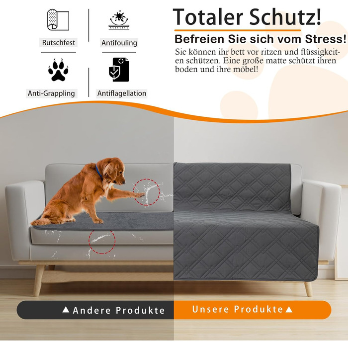 Водонепроникний плед для собак GYURO, великий, миючий, з неслизьким покриттям, захищає меблі (сірий, 235*259 см)