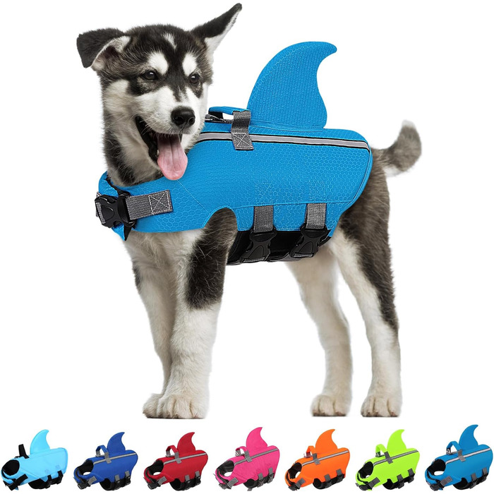 Спасальний жилет для собак Sunfura з ручкою, блакитний, для французького бульдога та інших порід середнього розміру