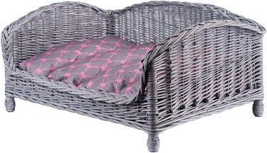 Корзина для собак та котів з плетіння лози з м'яким лежаком, сіра, 54x32x25 см