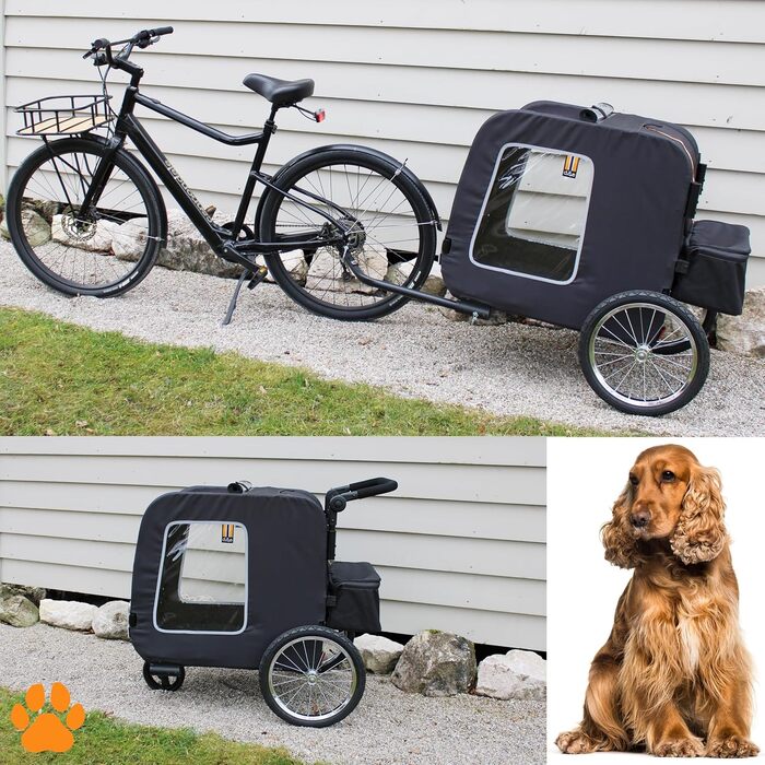 Універсальний візок для собак Chase 3-в-1 (до 30 кг) | Чорний | З дощем та з'єднувачем