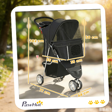 Складаний візок для собак (buggy) з кошиком, подушкою, сітчастим вікном та підстаканником для малих порід до 10 кг, чорний