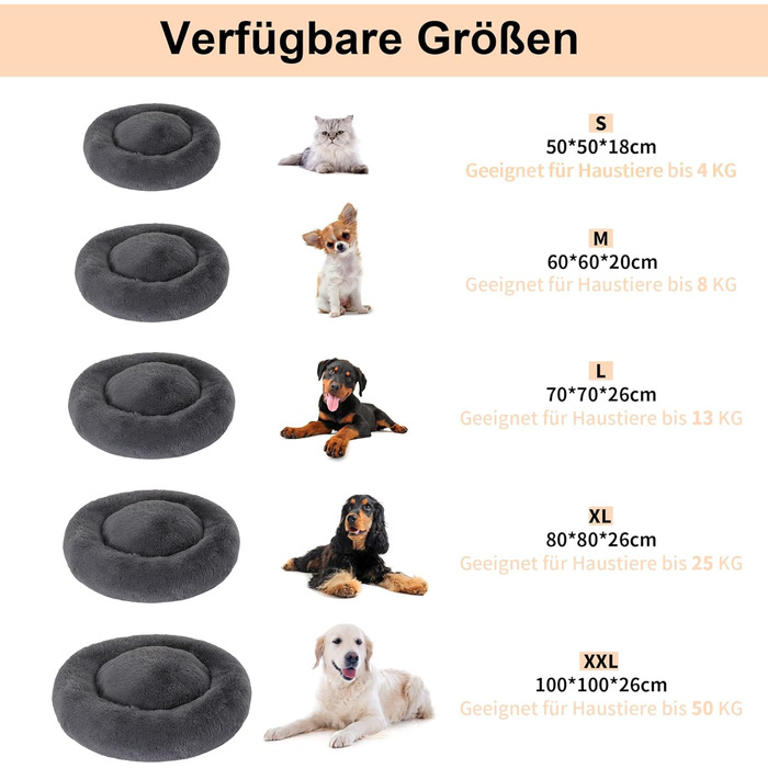Кругле ліжко для собак маленьких порід - м'яке та миється - ідеальне для комфорту вашого улюбленця. Підходить для Чихуахуа та Йоркширських тер'єрів до 4 кг. Діаметр 50 см, розмір 50x50x18 см, темно-сірий колір.