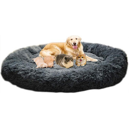 Кругле собаче ліжко-гніздо XL з ортопедичної піною Memory Foam. М'яке, антистресове, для великих та середніх собак. Темно-сірий колір.