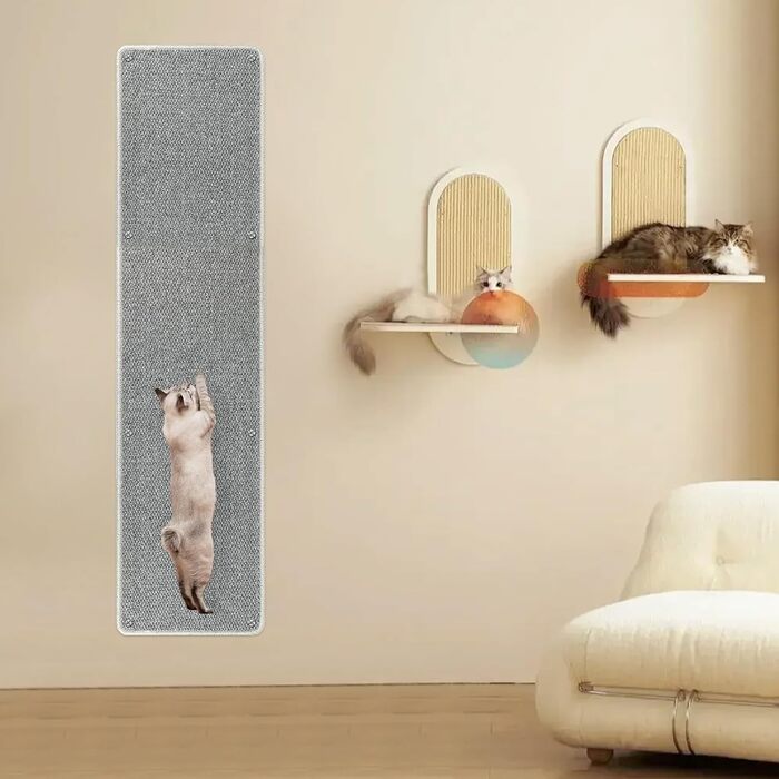 Килимок для дряпання котів FHTONGE 71x15.8 см з сизалю для кріплення на стіну, сірий