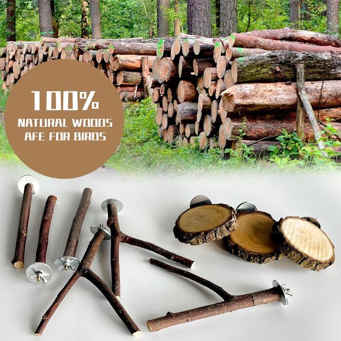 Набір аксесуарів для пташника: 8 дерев'яних жердовок для хвилястих попугайчиків та інших птахів