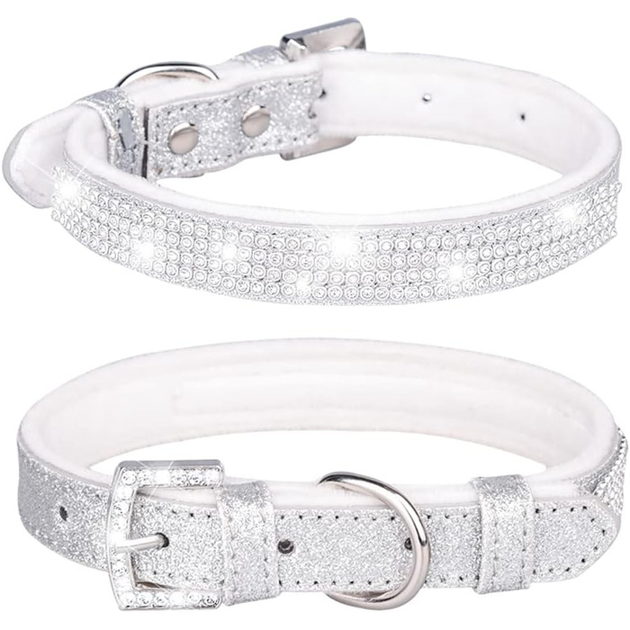 Нашийник для собак Bbmmayy зі стразами, блискучий, з кристалами та діамантами, шкіряний нашийник для маленьких тварин, цуценят (XS, сріблястий)
