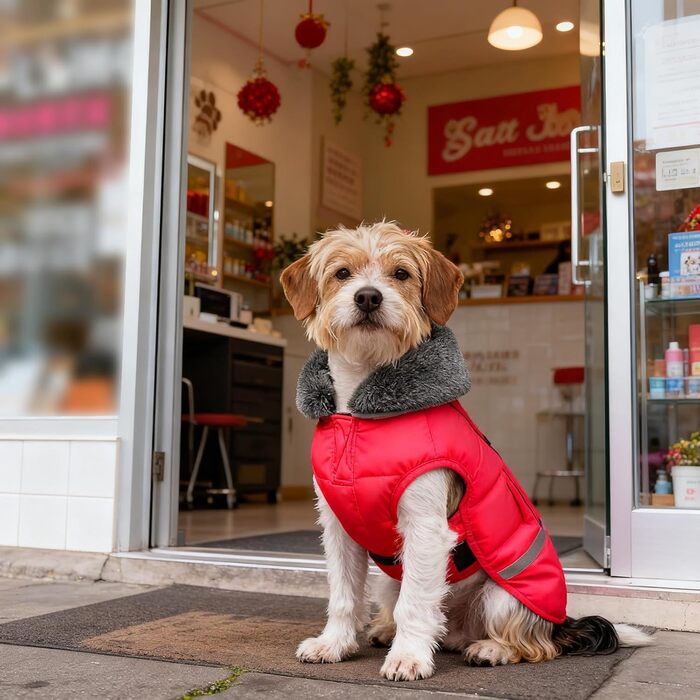 Зимовий теплий куртка для собак з регульованим коміром та світловідбиваючими елементами (Blue, XL, Wassermelonenrot)