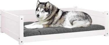 Ліжко для собак та котів біле з масиву сосни, велике (105,5x75,5x28 см)