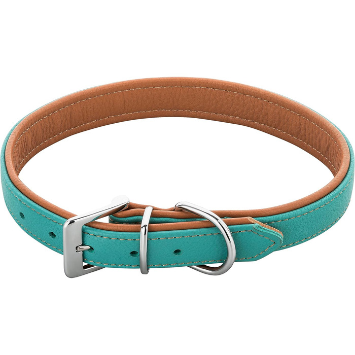 Шкіряне нашийник для собак Fun Line - великий, середній та маленький розмір - м'який та міцний (M, 28-36 см, Турквіз-Коричневий)