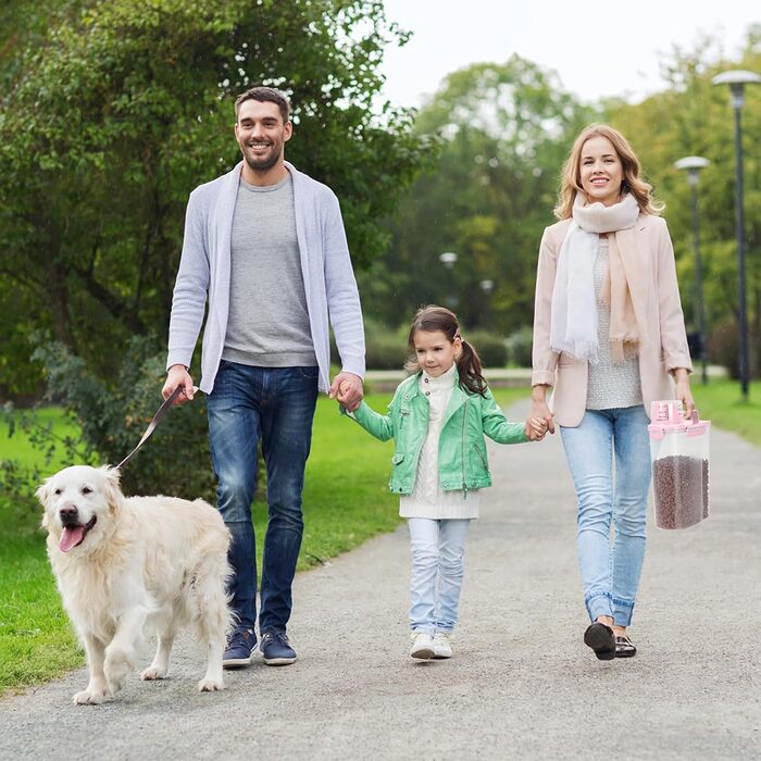 Контейнер для корму для собак 3/2,3 кг, велика насадка, BPA-free, пластиковий контейнер для корму для тварин з 4 герметичними закриттями, 1 мірний стакан та ручка, легкий, світло-рожевий (3 л + 5 л)