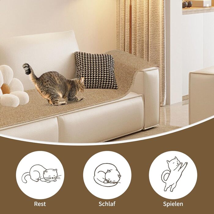 Килимок для дряпання котів FHTONGE 71x15.8 см, сизаль, для кріплення на стіну, сірий