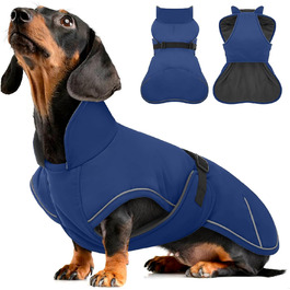 Водонепроникна зимова куртка для собак Дакель, тепла підкладка, дизайн як у светра, для мініатюрних такс при холодній погоді, прогулянках, снігу, активному відпочинку на природі - Синій XL