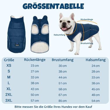 Зимовий одяг для собак LowTon Hund: тепла куртка з флісовою підкладкою, світловідбиваючими смугами та кишенями, водовідштовхуюча, для маленьких та середніх собак (темно-синій, XXL)