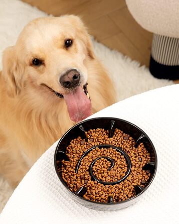 Миска для собак з кераміки Slow Feeder, 2 чашки, рожево-чорна, для середніх порід, сприяє звикання до повільного годування, 8 дюймів