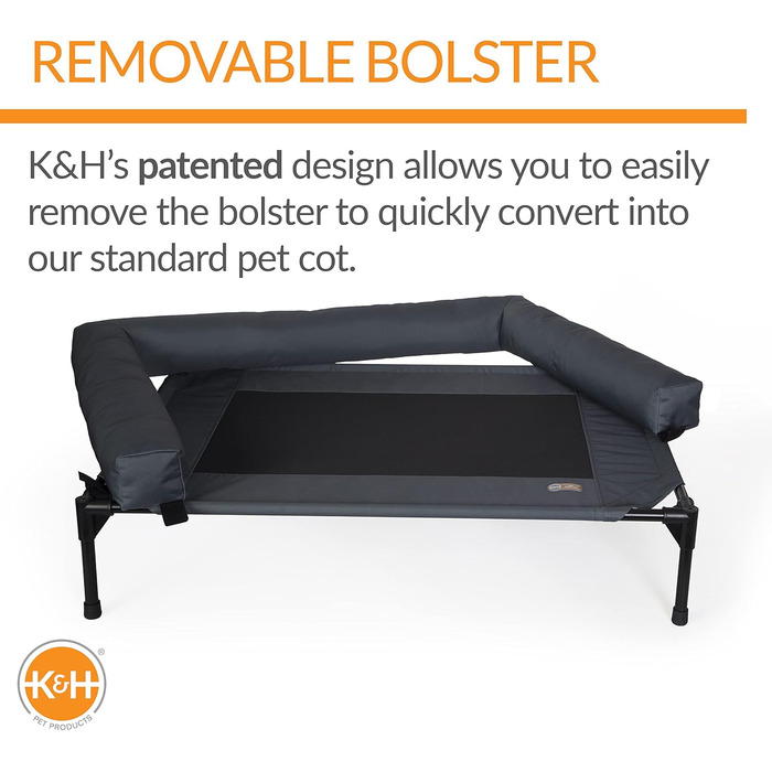 Ківш для собак K&H Pet Products Bolster, з охолодженням, для дому та вулиці, підняте ліжко для собак з знімними валиками для шиї, знімний мережевий чохол, підходить для середніх собак, антрацитовий/чорний, 81 x 64 x 28 см