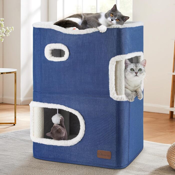 Будиночок для котів YITAHOME, котяче ліжко для домашніх котів, котяча вежа, когтеточка, котяча меблі, м'яке ліжко-ніша, синій