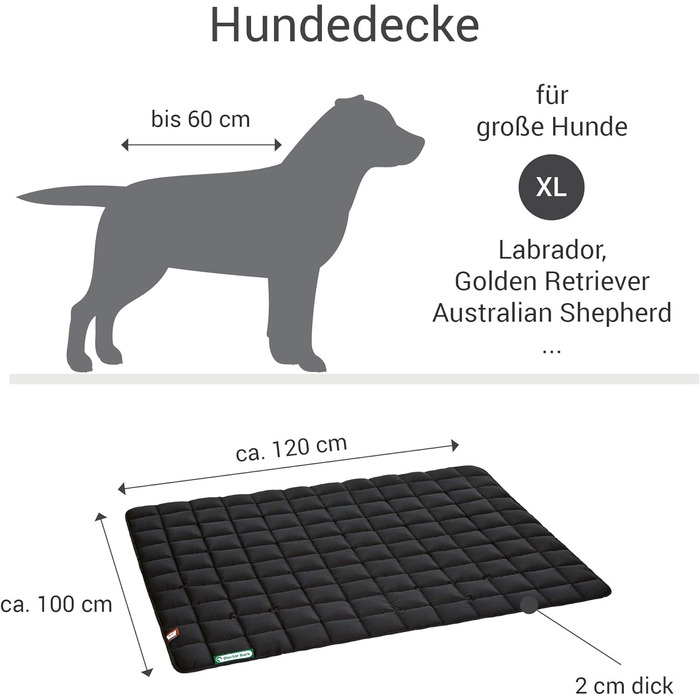 Килимок для собак Doctor Bark – м'який, якісний, для великих собак, міцний, для дому та вулиці, можна прати до 95°C (XL, 120x100 см, Чорний)