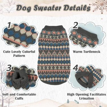 Пуловер для собак Х'юмараян - Бохо стиль, теплий пуловер для маленьких собак, святковий, з отвором для шлейки, сірий (XL)