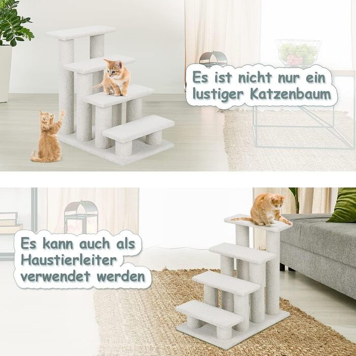 Сходинка для кота та собаки GYMAX з 4 сходинками, 60,5 x 41 x 60,5 см, бежевий колір