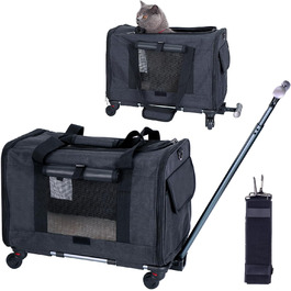Транспортувальна сумка для домашніх тварин: собак та котів середніх та малих порід. Переноска для подорожей з телескопічним ручками та знімними колесами. Колір: темно-сірий