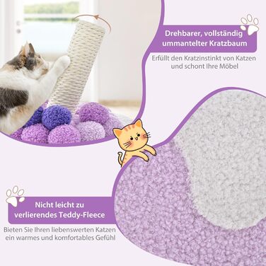 Котячий будиночок COSTWAY з когтеточкою, фіолетовий, 37x37x67 см